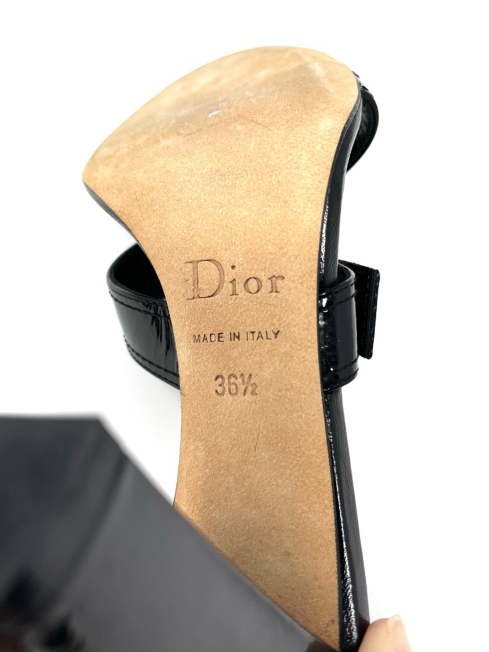 Vintage Christian Dior Galliano Y2K Black Patent D Buckle Sandals Heels 36.5 6.5 - Picture 10 of 11